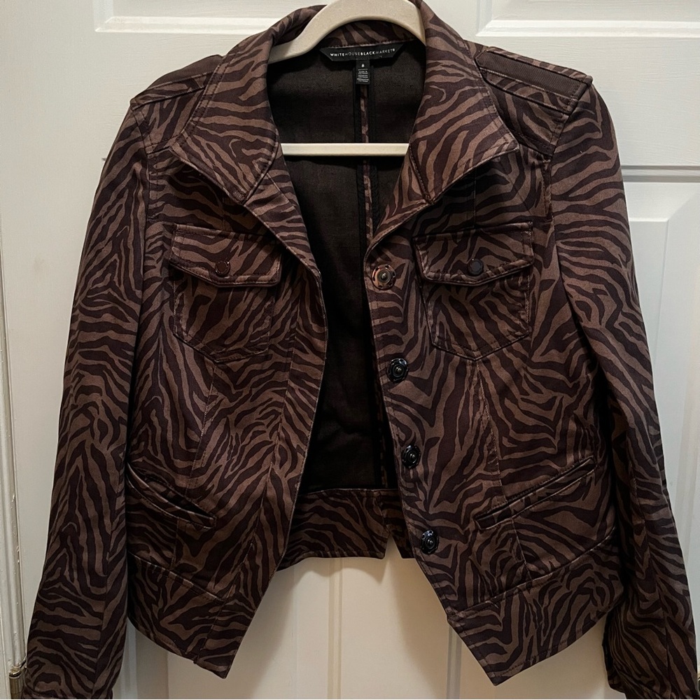 White House Black Market Brown Zebra Print Jean Jacket 8